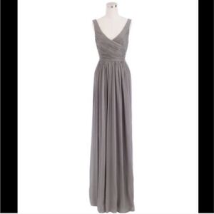 J. Crew Silk Heidi Pleated Sleeveless Formal Gray Maxi Gown Dress 14 Wedding NEW
